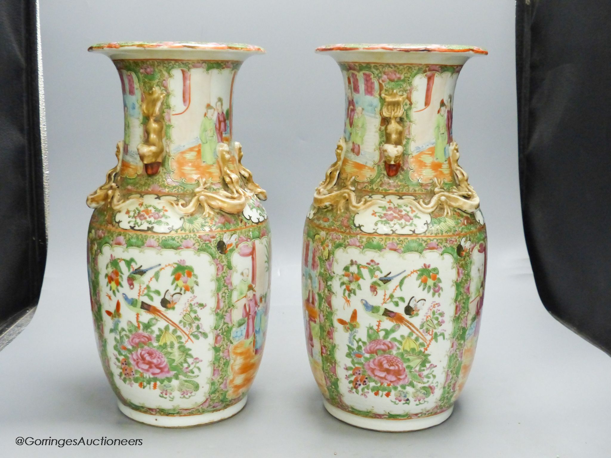 A pair of 19th century Chinese famille rose vases, height 36cm